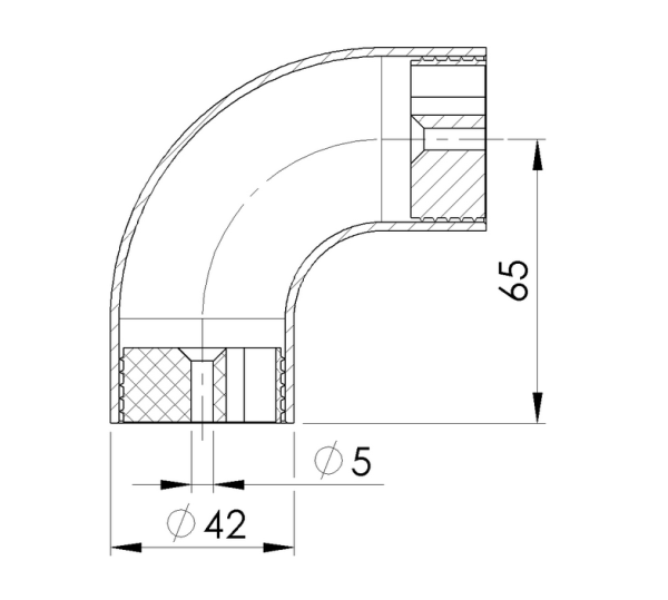 Verbinder 90 Grad für Holzhandlauf 42,4 mm Rundbogen Fitting mit Adapter Edelstahl V2A Holzhandlauf Holzadapter